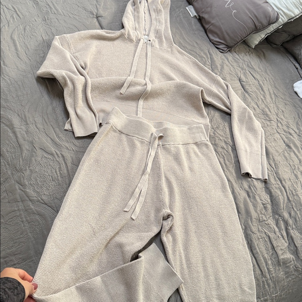 Cyrus Beige Knit Hoodie and Jogger Set